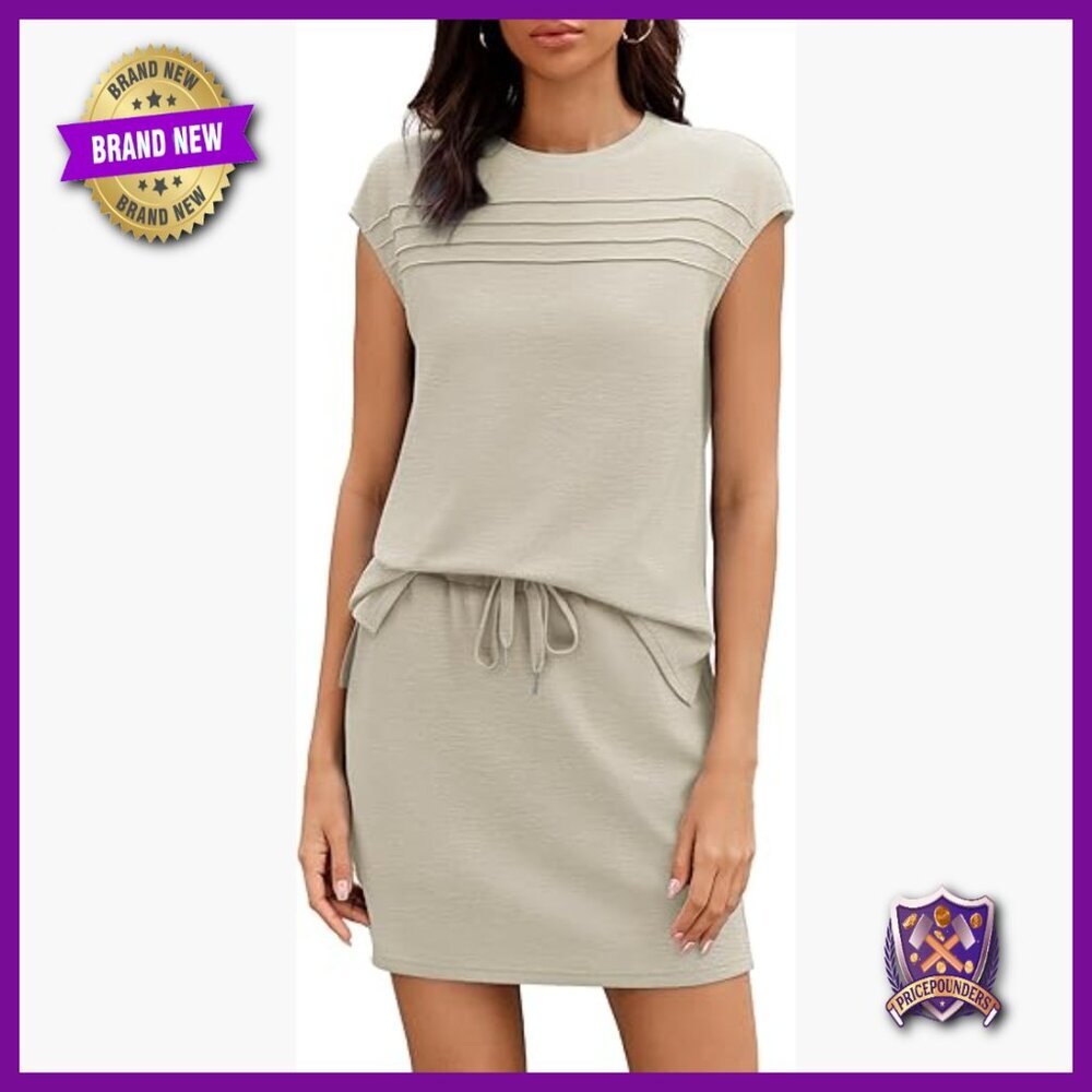 Large Two Piece Set with Skort and Top, Polyester Blend, Cap Sleeves, Pockets
